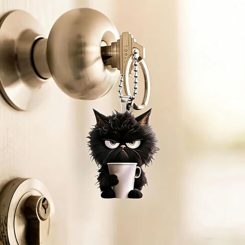 Acrylic Grumpy Black Cat Car Hanging Decor - Cute Pet Pendant for Car/Home | Ideal Gift for Cat Lovers/GJ-58 in Kuwait