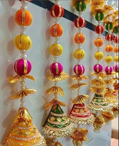 Decorative Door Hangings, 5-Line Gota Patti Latkan, Traditional Wedding Backdrop, Multicolour in Saudi Arabia