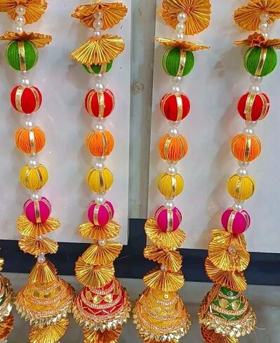 Decorative Door Hangings, 5-Line Gota Patti Latkan, Traditional Wedding Backdrop, Multicolour in Saudi Arabia