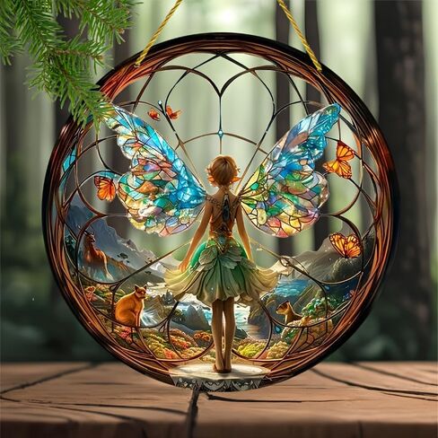 Flower Fairy Garden Decorations 2D Angel Wing Christmas Halloween Statue Art Elf Hanging Craft for Outdoor Yard Courtyard Lawn Patio Window Acrylic Ornament Home Gift in Kuwait