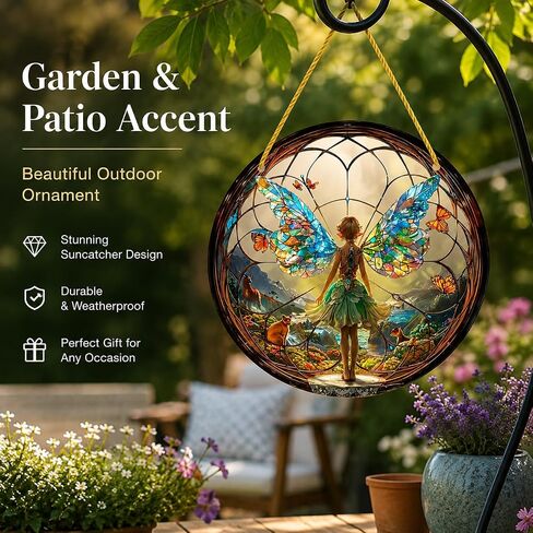 Flower Fairy Garden Decorations 2D Angel Wing Christmas Halloween Statue Art Elf Hanging Craft for Outdoor Yard Courtyard Lawn Patio Window Acrylic Ornament Home Gift in Kuwait