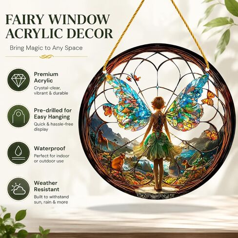 Flower Fairy Garden Decorations 2D Angel Wing Christmas Halloween Statue Art Elf Hanging Craft for Outdoor Yard Courtyard Lawn Patio Window Acrylic Ornament Home Gift in Kuwait
