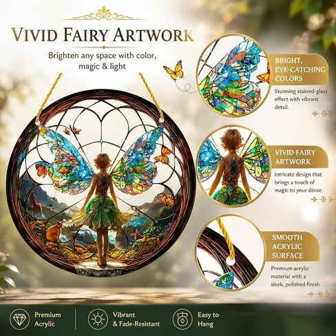 Flower Fairy Garden Decorations 2D Angel Wing Christmas Halloween Statue Art Elf Hanging Craft for Outdoor Yard Courtyard Lawn Patio Window Acrylic Ornament Home Gift in Kuwait