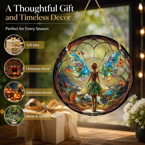 Flower Fairy Garden Decorations 2D Angel Wing Christmas Halloween Statue Art Elf Hanging Craft for Outdoor Yard Courtyard Lawn Patio Window Acrylic Ornament Home Gift in Kuwait