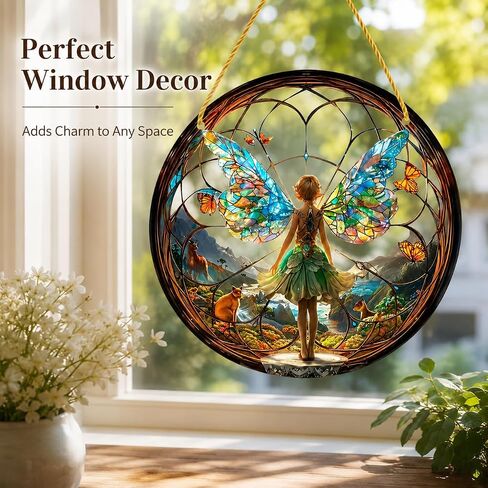 Flower Fairy Garden Decorations 2D Angel Wing Christmas Halloween Statue Art Elf Hanging Craft for Outdoor Yard Courtyard Lawn Patio Window Acrylic Ornament Home Gift in Kuwait