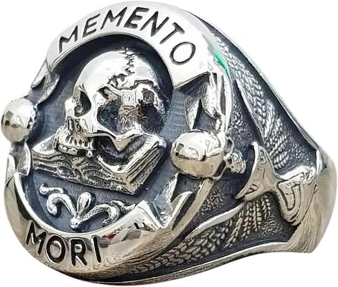 New 2026 Unisex Goth Vintage Ethic Memento Mori Carpe Diem Letter Skull Rings For Men, Fashion Punk Christmas Halloween Skeleton Ring Luxury Accessories Creative Gift For Women in Saudi Arabia