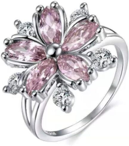 925 Sterling Silver Bi-color Fashion White Zircon Diamond Flower Ring Unique Creative Stream Universal Fashion Ring Size 5-11 in Saudi Arabia
