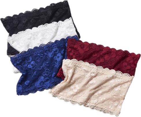 5 Pieces Women Lace Bandeau Bra Tube Top Strapless Elastic No Sponge Pad No Underwire Bra for Women Daily Favor in Saudi Arabia