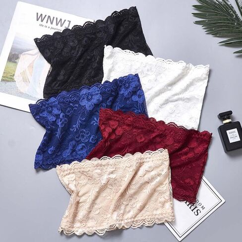 5 Pieces Women Lace Bandeau Bra Tube Top Strapless Elastic No Sponge Pad No Underwire Bra for Women Daily Favor in Saudi Arabia