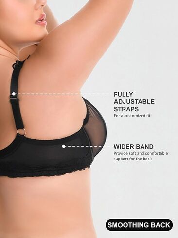 Women's Lace See Through Bra Plus Size Push Up Minimizer Bras for Women Full Coverage Supportive Underwire Unlined in Kuwait