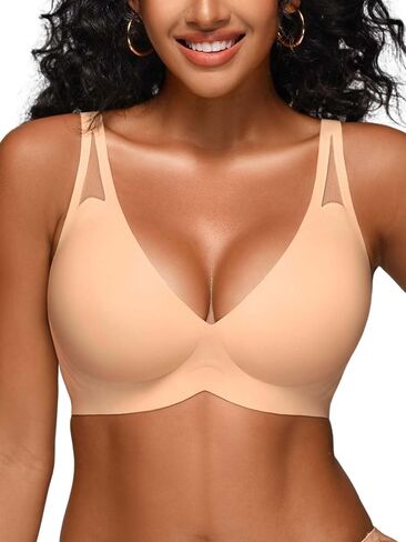 Seamless Wireless Bras for Women - S-2XL Jelly Deep V Padded Bralette with Support - Comfortable T-Shirt Bra No Underwire in Saudi Arabia