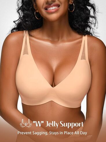 Seamless Wireless Bras for Women - S-2XL Jelly Deep V Padded Bralette with Support - Comfortable T-Shirt Bra No Underwire in Saudi Arabia