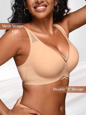 Seamless Wireless Bras for Women - S-2XL Jelly Deep V Padded Bralette with Support - Comfortable T-Shirt Bra No Underwire in Saudi Arabia