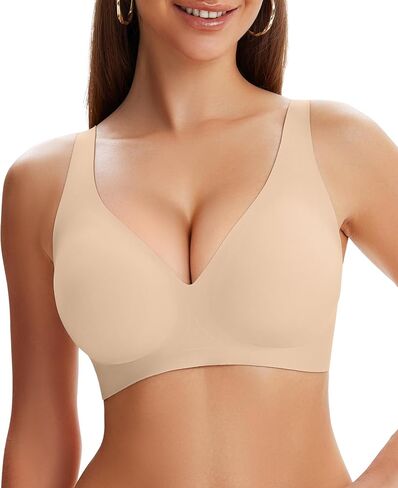 Deep V Wireless Bras for Women Seamless No Underwire Comfortable T-Shirt Bra Jelly Support Plunge Push Up Bras in Kuwait