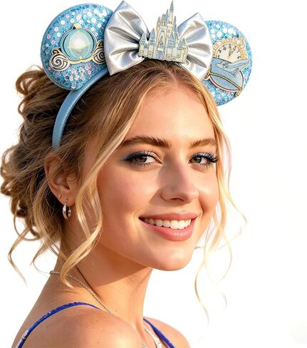 Blue Fashion Headband for Women, Sequin Mouse Ears Headband with Castle Bows for Cosplay Costume Party Decorations Hair Accessories in Kuwait