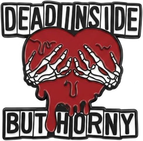 Funny Heart Pin - Enamel Skeleton Hands Pins Brooch with "Dead Inside But Horny" for Backpack, Jackets, Hats. Dark Humor Brooches Gift for Friends, Family and Coworkes in Saudi Arabia