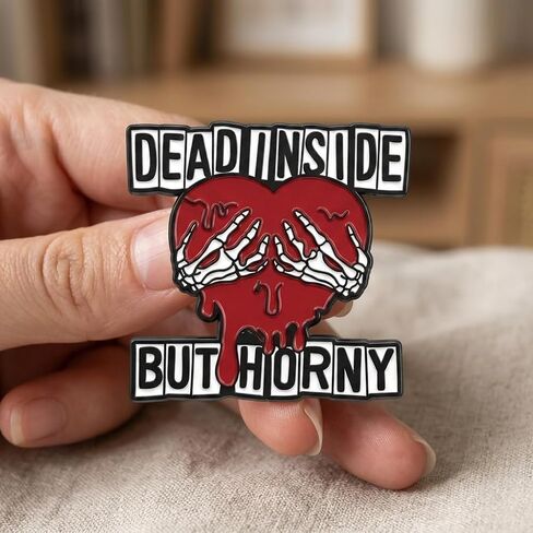 Funny Heart Pin - Enamel Skeleton Hands Pins Brooch with "Dead Inside But Horny" for Backpack, Jackets, Hats. Dark Humor Brooches Gift for Friends, Family and Coworkes in Saudi Arabia