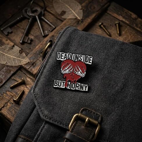 Funny Heart Pin - Enamel Skeleton Hands Pins Brooch with "Dead Inside But Horny" for Backpack, Jackets, Hats. Dark Humor Brooches Gift for Friends, Family and Coworkes in Saudi Arabia