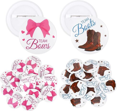 60 pcs Boots or Bows Gender Reveal Pins, Funny Boots or Bows Gender Reveal Decorations for Party Supplies Blue and Pink Team Boy or Girl Pins for Baby Shower Favors for Guests in Saudi Arabia