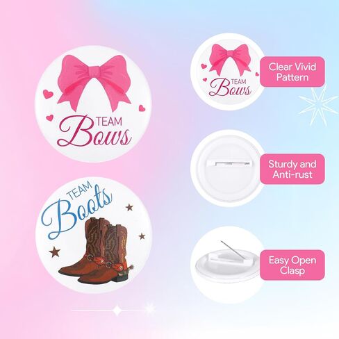 60 pcs Boots or Bows Gender Reveal Pins, Funny Boots or Bows Gender Reveal Decorations for Party Supplies Blue and Pink Team Boy or Girl Pins for Baby Shower Favors for Guests in Saudi Arabia