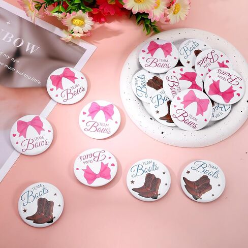 60 pcs Boots or Bows Gender Reveal Pins, Funny Boots or Bows Gender Reveal Decorations for Party Supplies Blue and Pink Team Boy or Girl Pins for Baby Shower Favors for Guests in Saudi Arabia