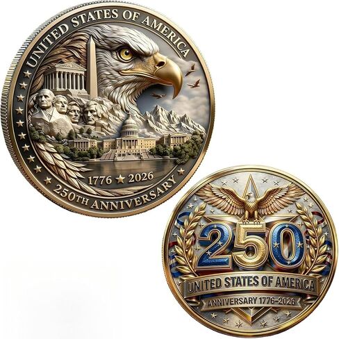 USA 250th Anniversary Coin 1776-2026, 3D America 250 Patriotic Merchandise, 4th of July Independence Day Gifts for Veterans & History Lovers in Kuwait