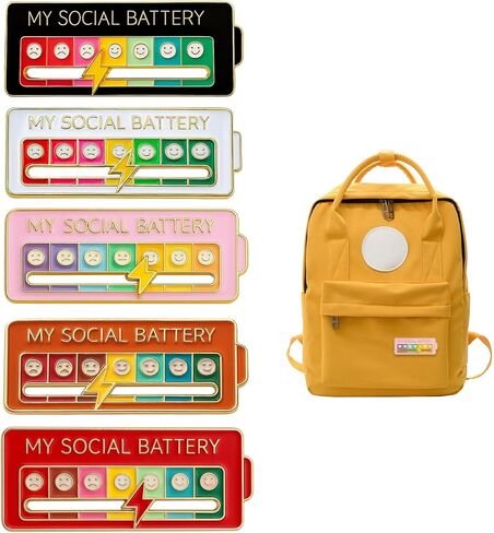 5 Pieces My Social Battery Pin,My Social Battery Slider Pin,Brooch,Pin My,Mood Energy,With An Alloy Sliding Mechanism,Alloy Slider Mechanism For Easy Adjustment in Saudi Arabia