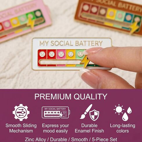 5 Pieces My Social Battery Pin,My Social Battery Slider Pin,Brooch,Pin My,Mood Energy,With An Alloy Sliding Mechanism,Alloy Slider Mechanism For Easy Adjustment in Saudi Arabia