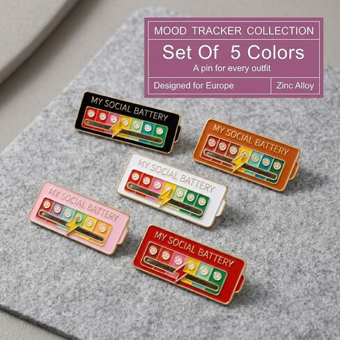 5 Pieces My Social Battery Pin,My Social Battery Slider Pin,Brooch,Pin My,Mood Energy,With An Alloy Sliding Mechanism,Alloy Slider Mechanism For Easy Adjustment in Saudi Arabia