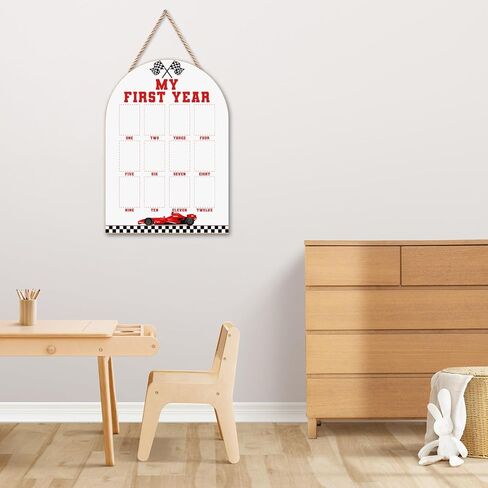 My First Year Photo Board - Race Car Theme, Newborn 12 Months Milestone Wooden Photo Board, First Birthday Decorations, Baby Keepsake Gift Supply (Fit 2x3in Pic) -16 in Kuwait