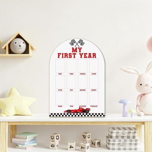 My First Year Photo Board - Race Car Theme, Newborn 12 Months Milestone Wooden Photo Board, First Birthday Decorations, Baby Keepsake Gift Supply (Fit 2x3in Pic) -16 in Kuwait
