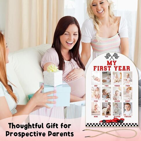My First Year Photo Board - Race Car Theme, Newborn 12 Months Milestone Wooden Photo Board, First Birthday Decorations, Baby Keepsake Gift Supply (Fit 2x3in Pic) -16 in Kuwait