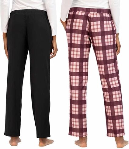 Lucky Brand Women's 2 Pack Straight Leg Lounge Pant with Drawstrings and Pockets (Black/Plaid, Medium) in Saudi Arabia