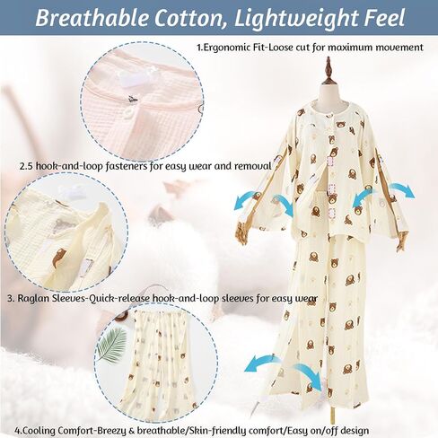 Women's Post Surgery Recovery Pajamas - Open Side Nightgown & Bedridden Patient Clothing for Elderly Care, Dignity Nursing Sleepwear with Velcro Access(Small Heart Pattern,L) in Saudi Arabia