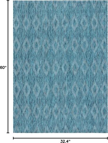 SAFAVIEH Courtyard Collection 2'7" x 5' Turquoise/Blue CY8522 Indoor/ Outside Waterproof Easy cleansingPatio Backyard Mudroom Area Mat in Kuwait