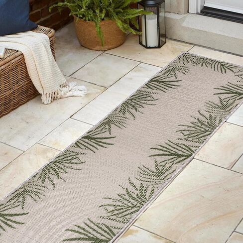 JONATHAN Y Palm Frond Border Indoor Outdoor Runner Rug 2X8 Green/Cream, Isla Coastal Cottage for Backyard, Patio, Porch, Easy-Cleaning, High Traffic, Pet-Friendly, Non-Shedding (TSN207B-28) in Kuwait
