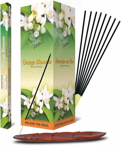 Flute Orange Blossom Incense Sticks – Fresh Floral Citrus Incense for Relaxation, Calm & Everyday Home Fragrance – 8 Sticks/Pack, 25 Packs/Box (9 Inch, 200 Sticks) | 40 Minutes Burn Time in Saudi Arabia