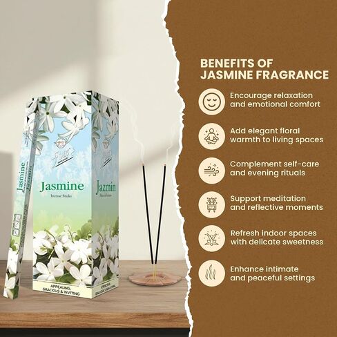 Flute Jasmine Incense Sticks – Floral Incense for Relaxation, Emotional Comfort & Graceful Evenings - 8 Sticks/Pack, 25 Packs/Box (9 Inch, 200 Sticks) | 40 Minutes Burn Time in Saudi Arabia