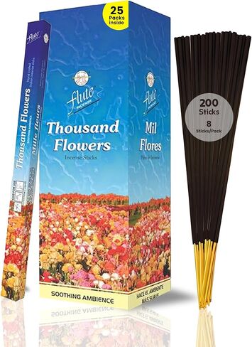 Flute Thousand Flowers Incense Sticks – Floral Incense Sticks for Relaxation, Meditation & Home Fragrance – 8 Sticks/Pack, 25 Packs/Box (9 Inch, 200 Sticks) in Kuwait
