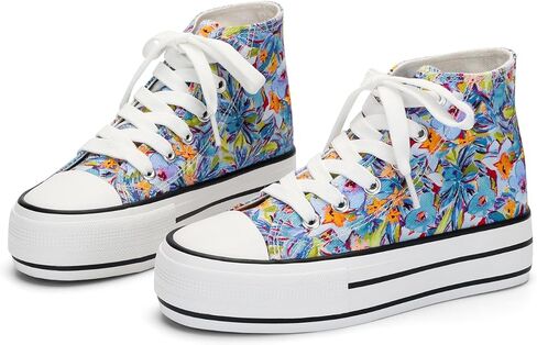 ANTLULU Girls’ Platform Canvas Shoes Low Top and High Top Canvas Sneakers Lace-up Fashion Casual Shoes for Girls in Saudi Arabia