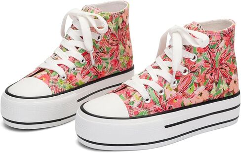 ANTLULU Girls’ Platform Canvas Shoes Low Top and High Top Canvas Sneakers Lace-up Fashion Casual Shoes for Girls in Saudi Arabia