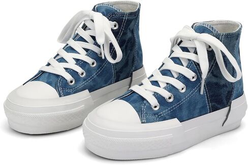 ANTLULU Girls’ Platform Canvas Shoes Low Top and High Top Canvas Sneakers Lace-up Fashion Casual Shoes for Girls in Saudi Arabia