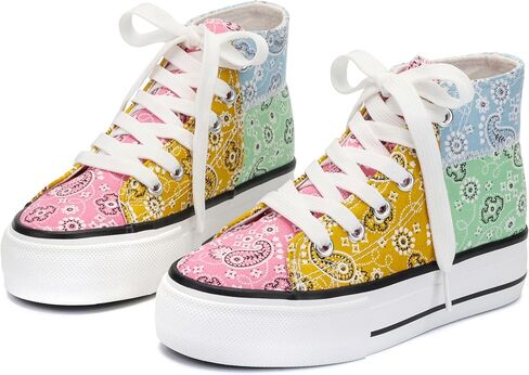 ANTLULU Girls’ Platform Canvas Shoes Low Top and High Top Canvas Sneakers Lace-up Fashion Casual Shoes for Girls in Saudi Arabia