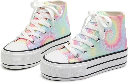 ANTLULU Girls’ Platform Canvas Shoes Low Top and High Top Canvas Sneakers Lace-up Fashion Casual Shoes for Girls in Saudi Arabia