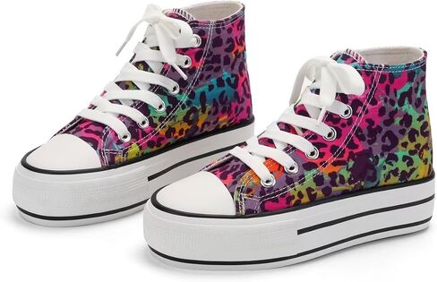 ANTLULU Girls’ Platform Canvas Shoes Low Top and High Top Canvas Sneakers Lace-up Fashion Casual Shoes for Girls in Saudi Arabia