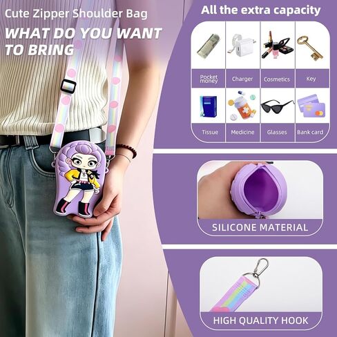 Kawaii K-pop Mini Crossbody Bag with Zipper, Anime Wallet Purse with Lanyard, Cute Cartoon Shoulder Bag for Girls Birthday Gifts in Saudi Arabia