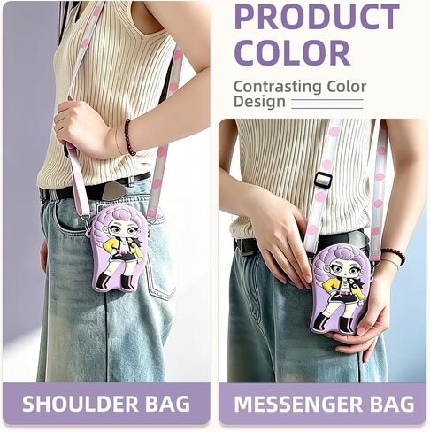 Kawaii K-pop Mini Crossbody Bag with Zipper, Anime Wallet Purse with Lanyard, Cute Cartoon Shoulder Bag for Girls Birthday Gifts in Saudi Arabia
