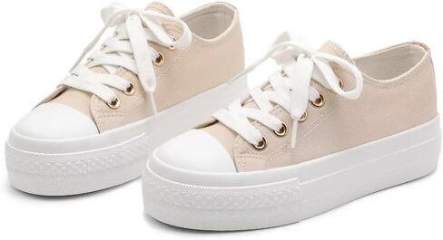 ANTLULU Girls’ Platform Canvas Shoes Low Top and High Top Canvas Sneakers Lace-up Fashion Casual Shoes for Girls in Saudi Arabia