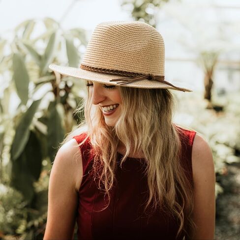 Beige Beach Straw Panama Hat Summer Straw Wide Brim Sun Hat Foldable Fedora Travel Caps for Beach, Hiking, Travel in Kuwait