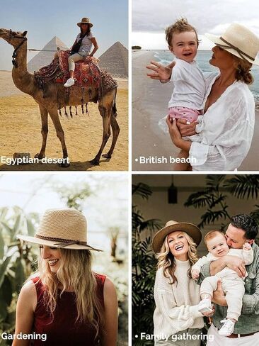 Beige Beach Straw Panama Hat Summer Straw Wide Brim Sun Hat Foldable Fedora Travel Caps for Beach, Hiking, Travel in Kuwait